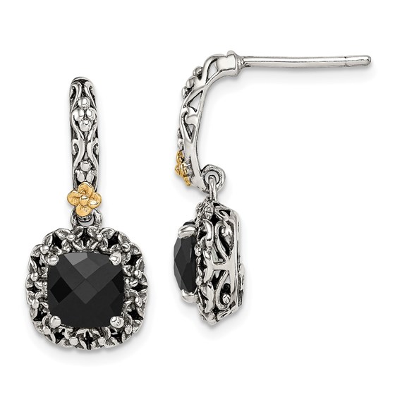 Sterling Silver w/14k Yellow Gold Polished Drop Onyx Earrings Sterling Silver w/14k Yellow Gold Polished Drop Onyx Earrings